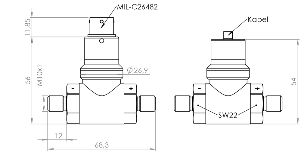 Dimension Differential Pressure Sensor Differenzdruck Sensor Pv2722